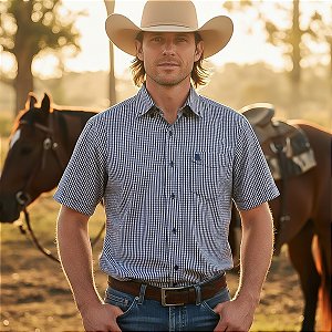 Camisa Country Xadrez Manga Curta Masculina Western Texas