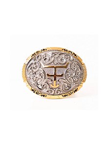 Fivela Texas Farm Original Country Prata e Dourada Western