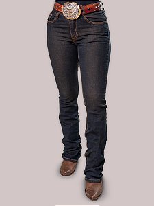 Calça Jeans Feminina Texas Farm Barra Larga Preta Bordada