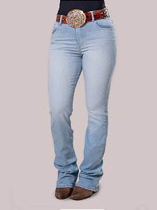 Calça Jeans Feminina Texas Farm Barra Larga Azul Claro Agro