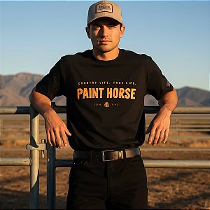 Camiseta Masculina Preta Country Manga Curta Paint Horse