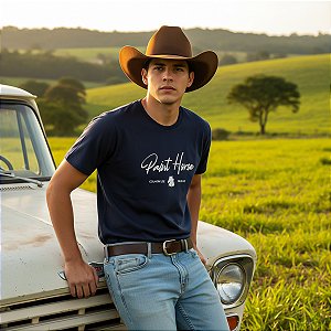 Camiseta Masculina Azul Marinho Manga Curta Country Algodão
