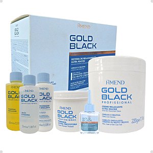 Kit Amend Gold Black: Sistema de Relaxamento Guanidina e Reparador de Pontas Amend Gold Black