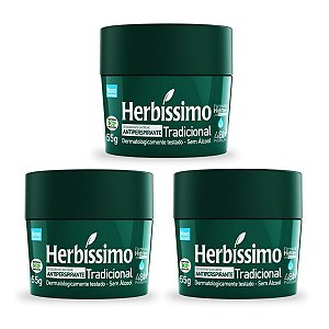 Kit 3 Desodorante Creme Herbissimo Tradicional Antitranspirante 55g