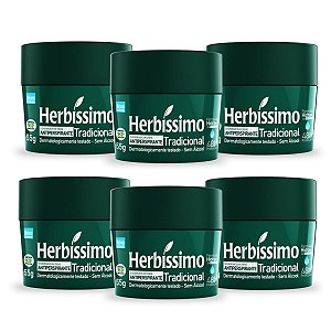 Kit 6 Desodorante Creme Herbissimo Tradicional Antitranspirante 55g