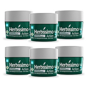 Kit 6 Desodorante Creme Herbissimo Action Antitranspirante 55g