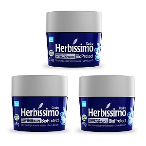 Kit 3 Desodorante Creme Herbissimo Bioprotect Cedro Antitranspirante 55g