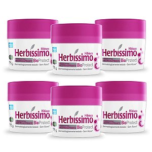 Kit 6 Desodorante Creme Herbissimo Bioprotect Hibisco Antitranspirante 55g