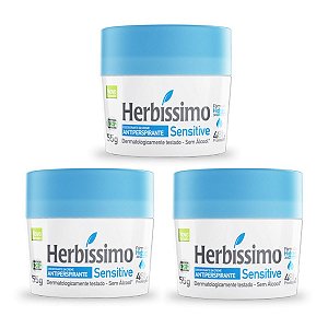 Kit 3 Desodorante Creme Herbissimo Sensitive Antitranspirante 55g