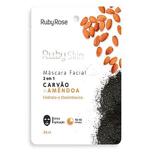 Ruby Rose Skin Máscara Facial Carvão e Amêndoa Hidrata e Desintoxica 25ml Hb-706