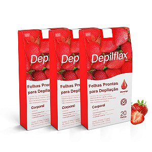 Folhas Prontas Depilflax Para Depilação Corporal Kit C/3 Morango
