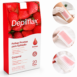 Folhas Prontas Para Depilação Corporal Depilflax Morango C/20