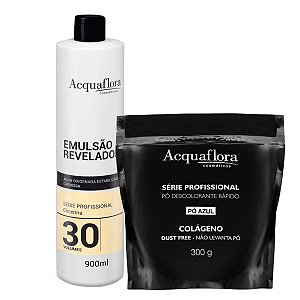 Kit Pó Descolorante + Emulsão Reveladora Acquaflora Volume 30 900ml