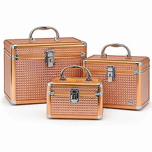 Kit com 3 Maletas de Maquiagem Cisne Salmão Csn-a133