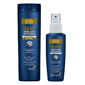 Kit Capicilin Ouro Anticaspa e Antiqueda C/ Shampoo + Tônico Capilar