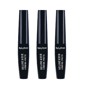Kit Ruby Rose Delineador Líquido Preto 5,8ml Hb-8406 1 C/3