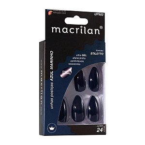 Unhas Postiças Macrilan Azul Marinho Stiletto Up502 C/24