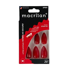 Unhas Postiças Macrilan Vermelho Escuro Stiletto Up501 C/24