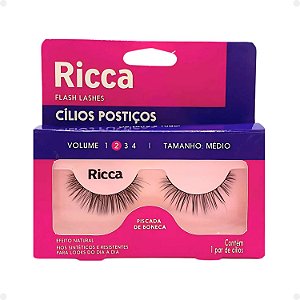 Cílios Postiços Ricca Belliz Flash Lashes Piscada de Boneca Vol:2 Médio Cód.2674