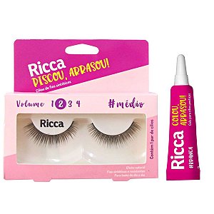 Cílios Postiços + Cola Branca Ricca Belliz Piscou,arrasou Vol:2 Médio Cód.2676