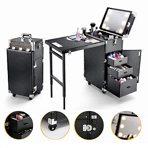 Maleta Mesa Portátil Índice Tokyo Estação Esmalte e Maquiagem Preta Kc-493