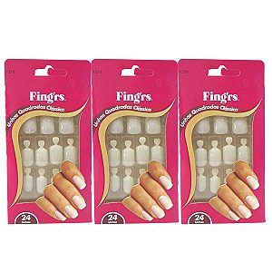 Kit Unhas Postiças Fing'rs Quadradas Clássicas Ref. 1270 C/3