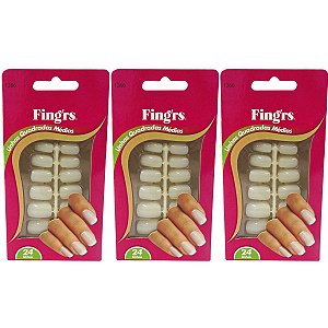 Kit Unhas Postiças Fing'rs Quadradas Médias Ref. 1266 C/3