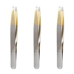 Kit Pinças Silver Gold Enox Belliz Ponta Reta Ref. 1700 C/3