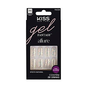 Unhas Postiças Kiss New York Gel Fantasy Allure Quadrado Médio C/28un Fa03b