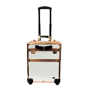 Maleta Carrinho Rubys 2 Andares e 4 Rodinhas Branca Com Salmão Fs-w1200 Mc-1