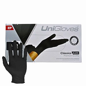 Luva Com Pó Unigloves Clássico Black Tam:ep C/100un Preta