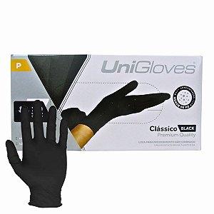 Luva Com Pó Unigloves Clássico Black Tam:p C/100un Preta