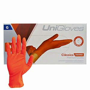 Luva Com Pó Unigloves Clássico Orange Tam:g C/100un