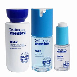 Kit Facial Dailus Feat Mentos: Gel de Limpeza, Bruma Tonificante e Sérum Facial