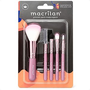 Kit Macrilan: 5 Pincéis Para Maquiagem Rosa Kp5-18