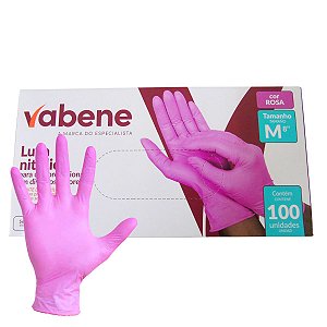 Luvas Nitrílicas Vabene Sem Pó Tam:m Com 100 Uni Rosa