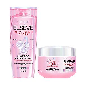 Shampoo Extra Gloss 200ml + Tratamento Antiporosidade 300g Elseve Glycolic Gloss