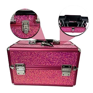 Maleta de Maquiagem Cisne Linha Shine Pink Glitter e Rosa Csn-5160B