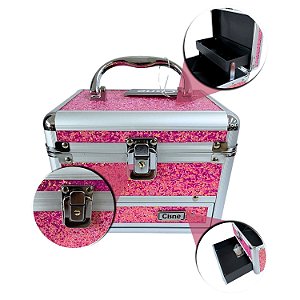 Maleta de Maquiagem Cisne Linha Shine Pink Glitter e Prata Csn-5122B