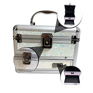 Maleta de Maquiagem Cisne Linha Shine Branco Glitter e Prata Csn-5122B