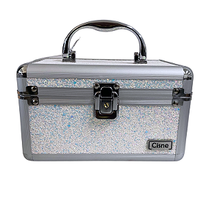 Maleta de Maquiagem Cisne Linha Shine Branco Glitter e Prata Csn-5120B