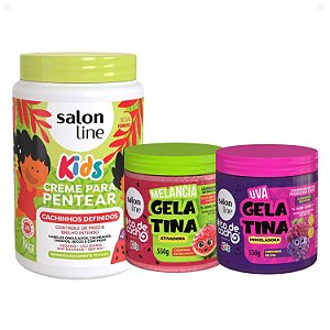 Kit Salon Line Kids: 1 Creme para Pentear Melancia e 2 Gelatinas Melancia e Uva