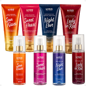 Kit Kiss New York Loção Corporal e Body Splash: Lady In Red, Sweet Heart, Sun Kisses e Nigth Love