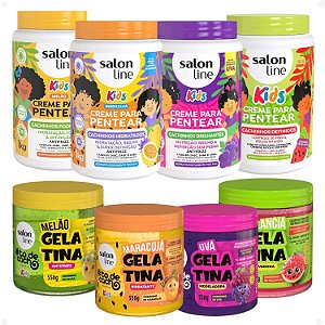 Kit Completo Salon Line Kids: 4 Cremes e 4 Gelatinas Melão, Maracujá, Uva e Melancia