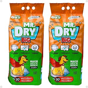 Kit Mr. Dry Big: 2 Tapetes Higiênicos 80x60cm Com 30 Unidades