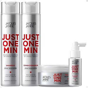 Kit Jacques Janine Just One Min: Shampoo, Condicionador, Máscara 80g e Blindagem 60ml