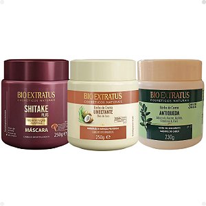 Kit Bio Extratus Edição Limitada Máscaras Cronograma Capilar: Shitake 250g, Umectante 250g e Antiqueda 230g