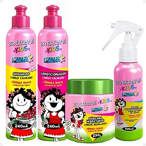 Kit Bio Extratus Kids A Turma do Maluquinho Cacheado: Shampoo, Condicionador, Máscara e Spray