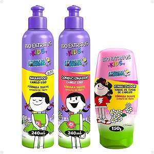 Kit Bio Extratus Kids A Turma do Maluquinho Lisos: Shampoo, Condicionador e Finalizador