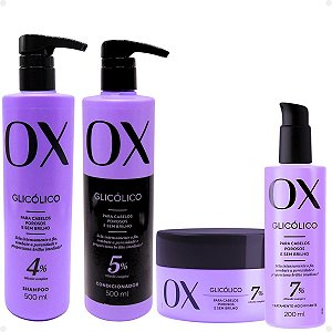 Kit Ox Glicólico: Shampoo, Condicionador 500ml, Máscara e Acidificante